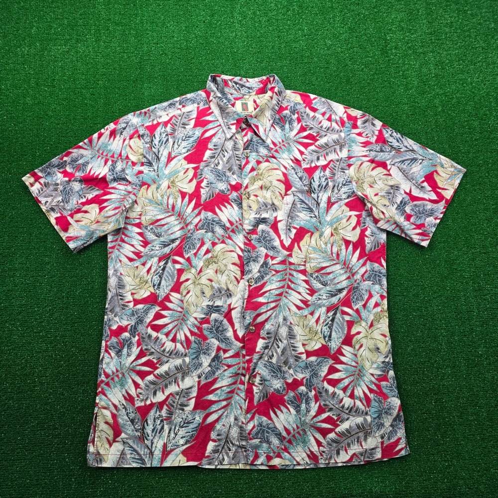 Tori Richard Hawaiian Shirt Mens Large Red Tropical Floral Leaf Aloha Beach